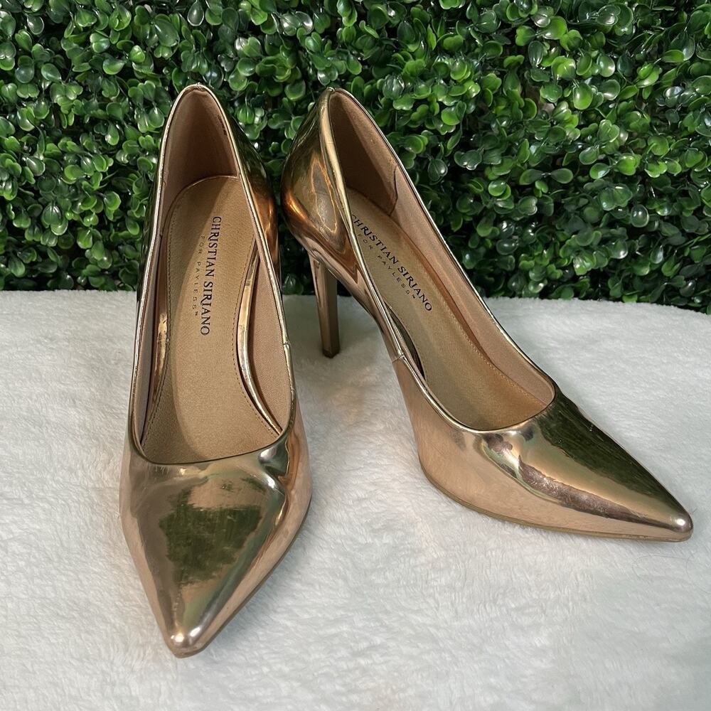 Christian Siriano Women Habit Sexy Gold Metallic Pointed Toe Pump Heel Shoes 7.5